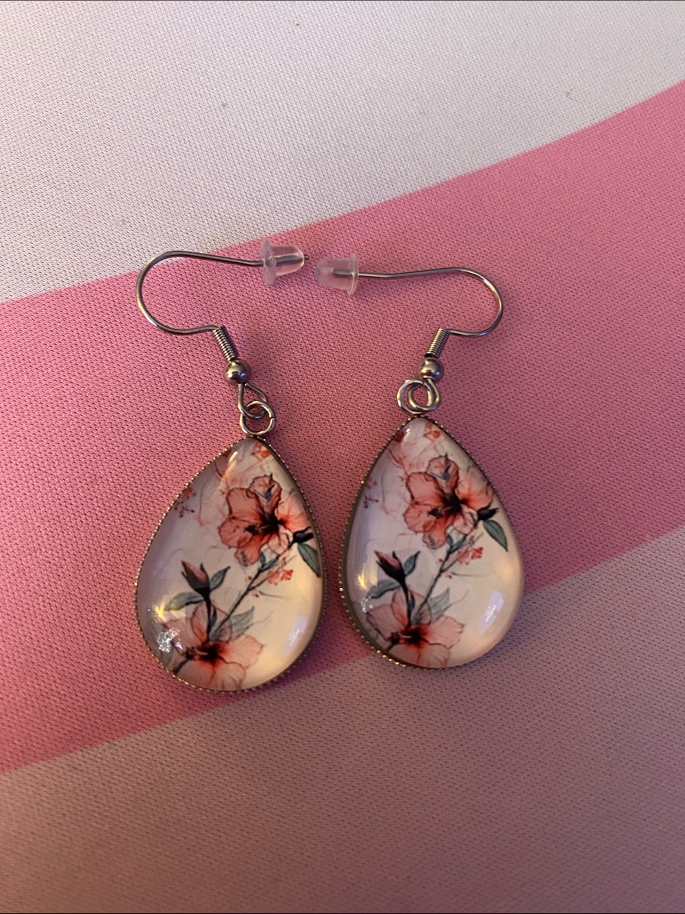 Floral Teardrop Pink Dangle Earrings